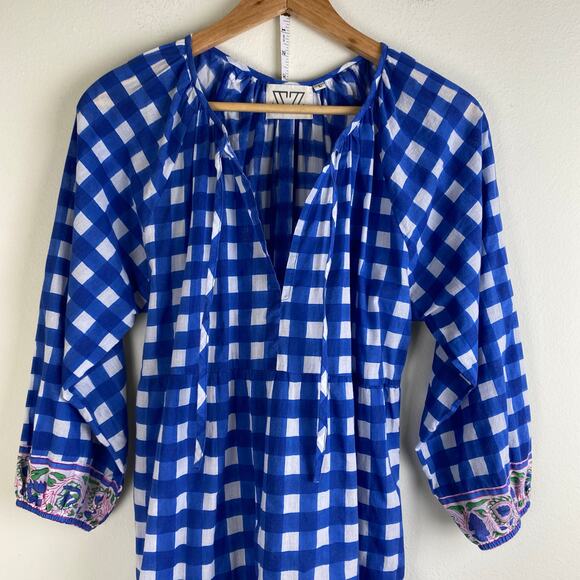 SZ Blockprints Priya Dress Size L London Blue Gingham Cotton Casual Tuckernuck - Picture 9 of 14